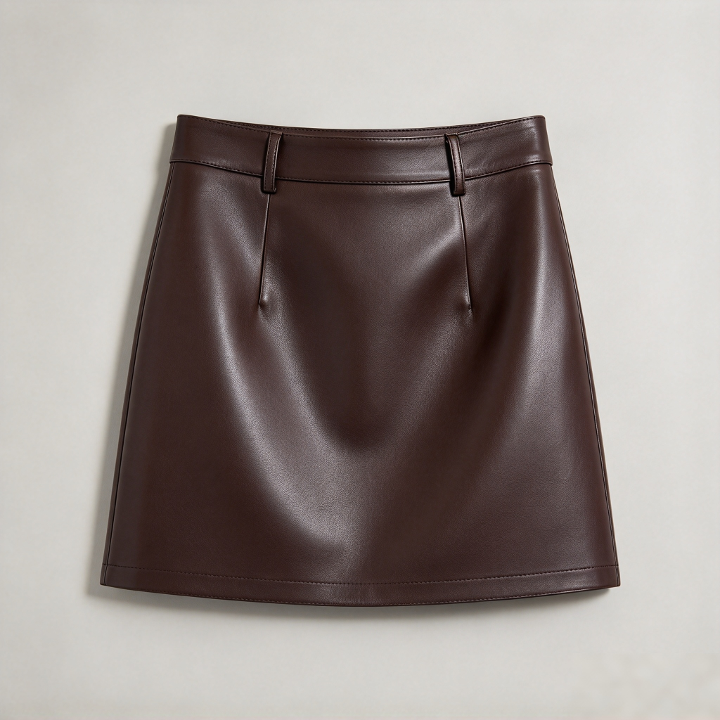 Women's Chocolate Brown Faux Leather Mini Skirt - High Waist A-Line Skirt