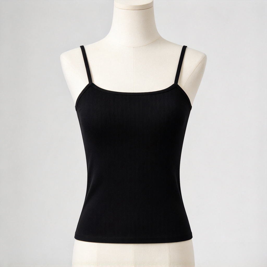 Women's Black Spaghetti Strap Cami Top - Fitted Stretch Camisole