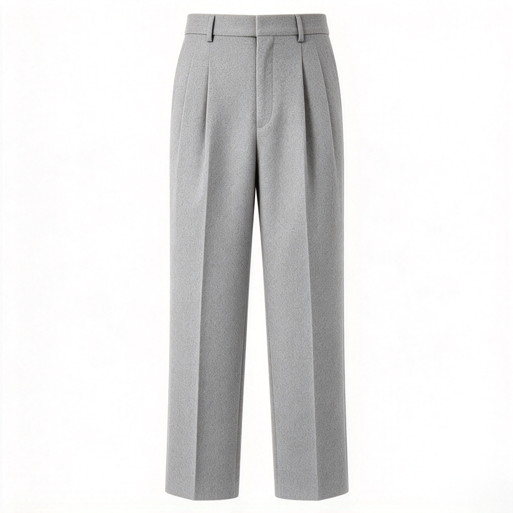 Women's Light Grey Pleated Wide-Leg Trousers - High Waist Tailored Dress Pants