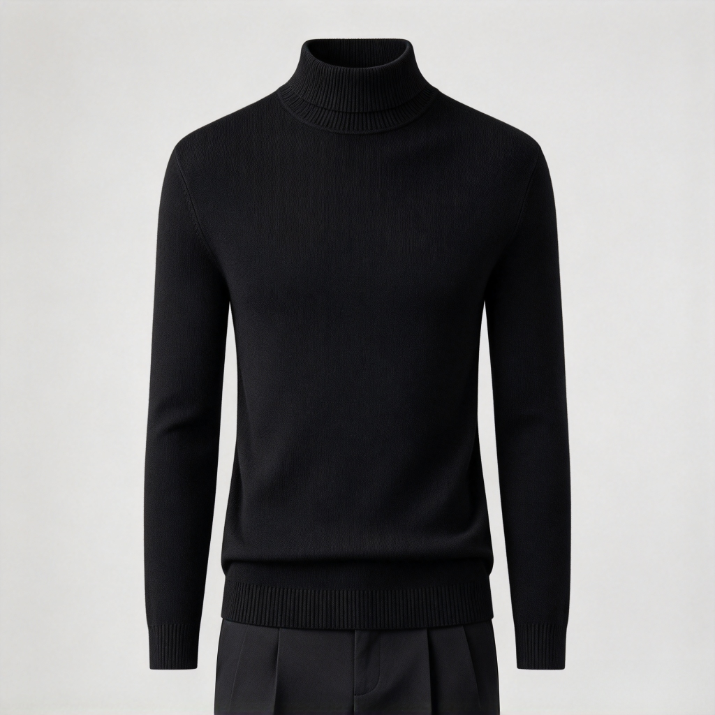 Women's Black Ribbed Knit Turtleneck Sweater - Slim Fit Long Sleeve Pullover