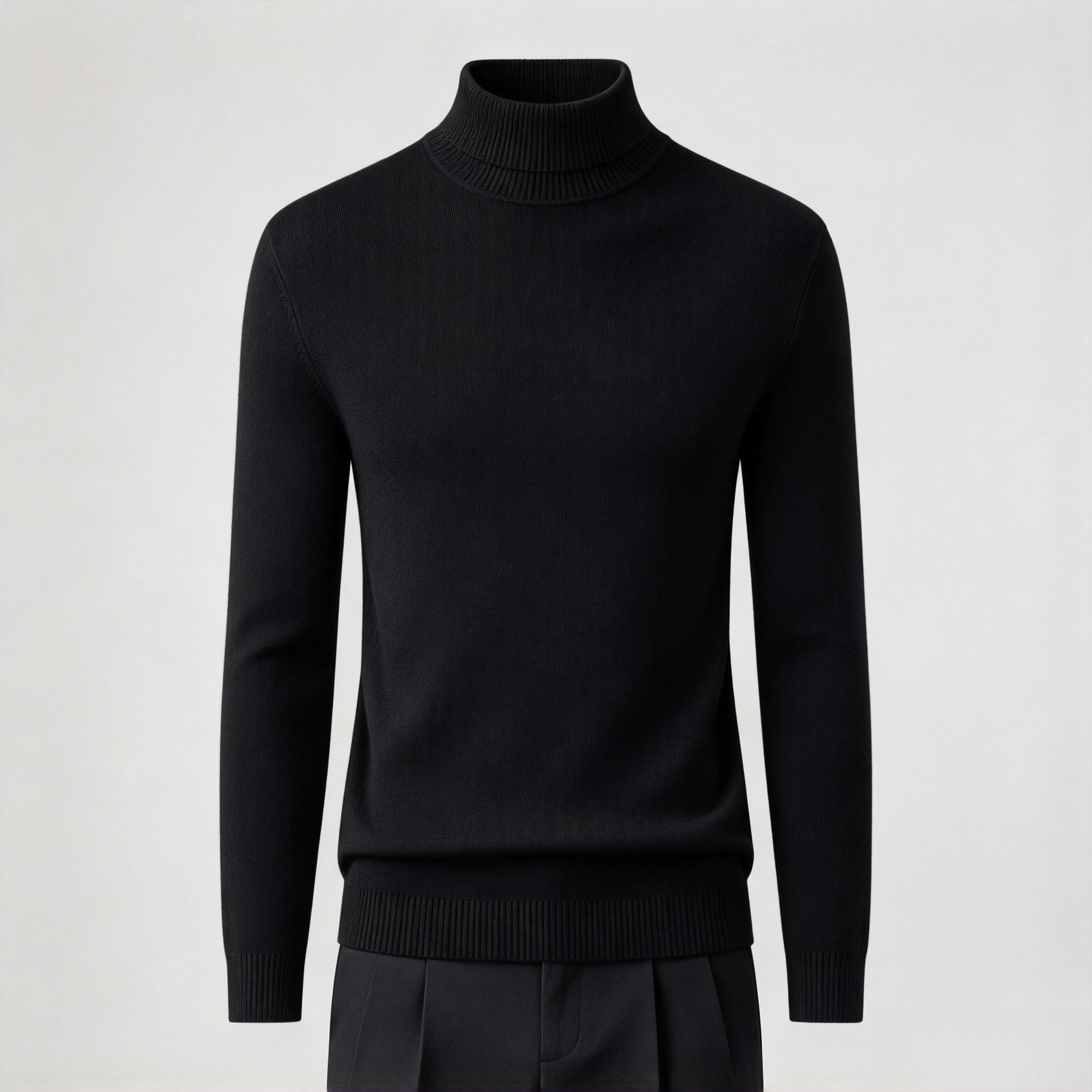 Women's Black Ribbed Knit Turtleneck Sweater - Slim Fit Long Sleeve Pullover