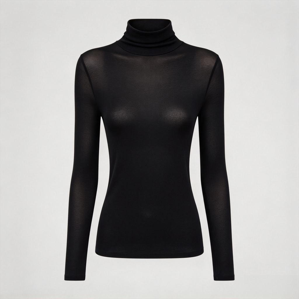 Women's Black Sheer Mock Neck Top - Long Sleeve Layering Tee