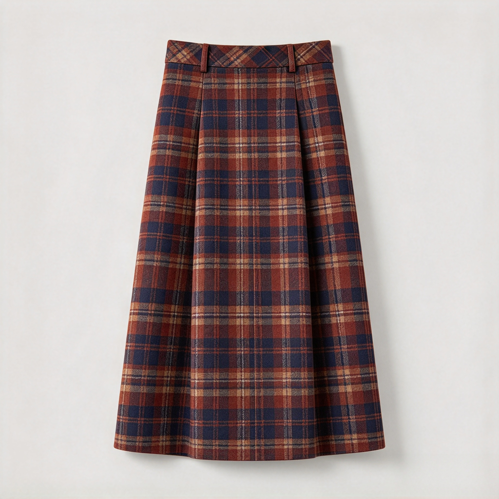 Women's Plaid Pleated Midi Skirt - Red and Navy Tartan A-Line Skirt