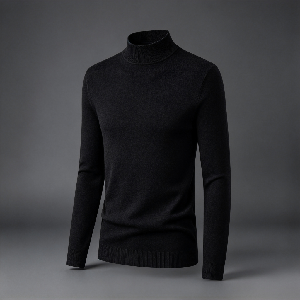 Women's Black Mock Neck Long Sleeve Top - Fitted Knit Pullover