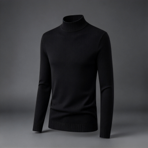 Women's Black Mock Neck Long Sleeve Top - Fitted Knit Pullover