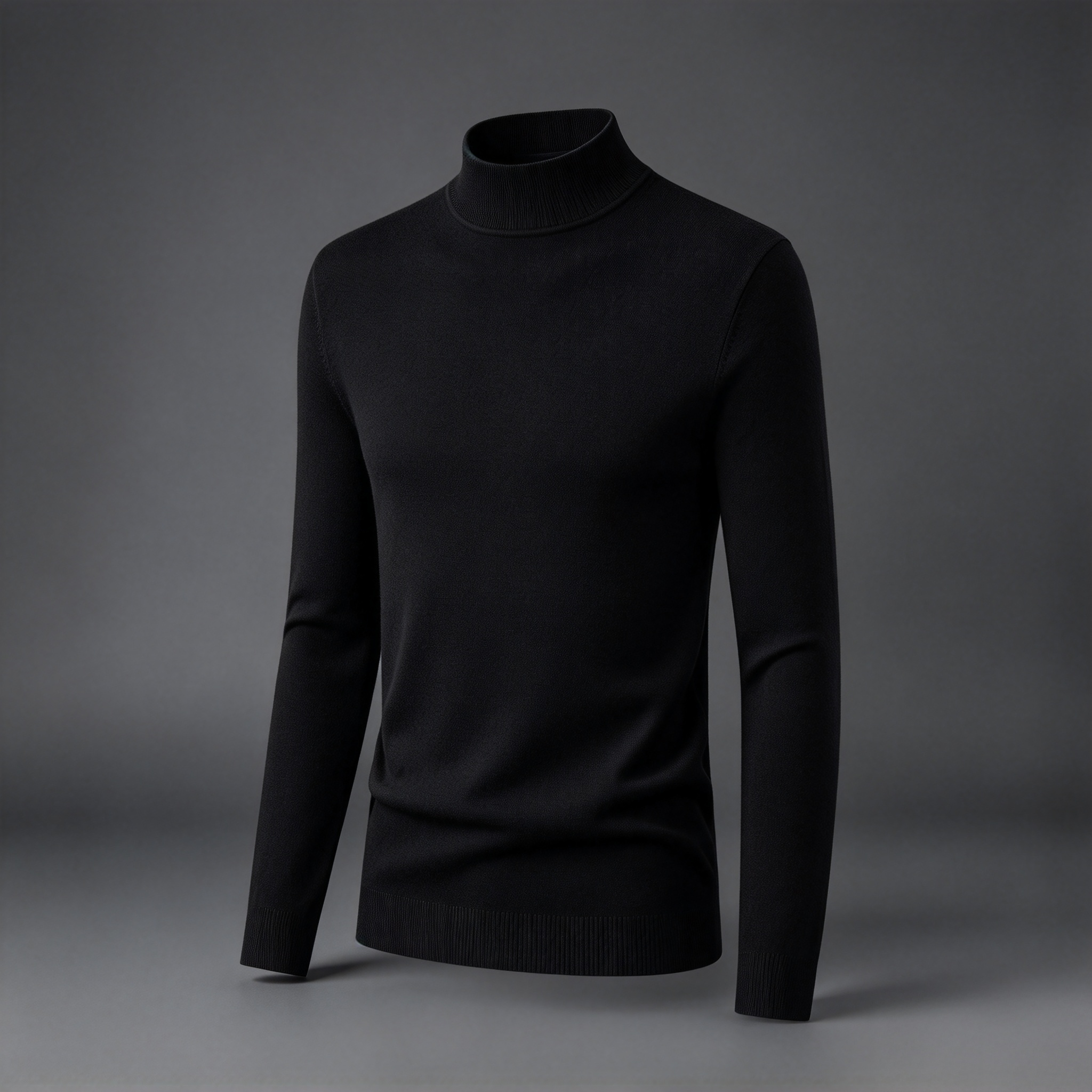 Women's Black Mock Neck Long Sleeve Top - Fitted Knit Pullover