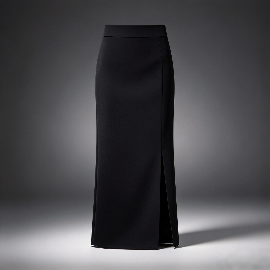 Women's Black Long Pencil Skirt with Front Slit - High Waist Maxi Skirt