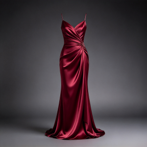 Women's Burgundy Satin Evening Dress - Draped Slip Maxi Gown